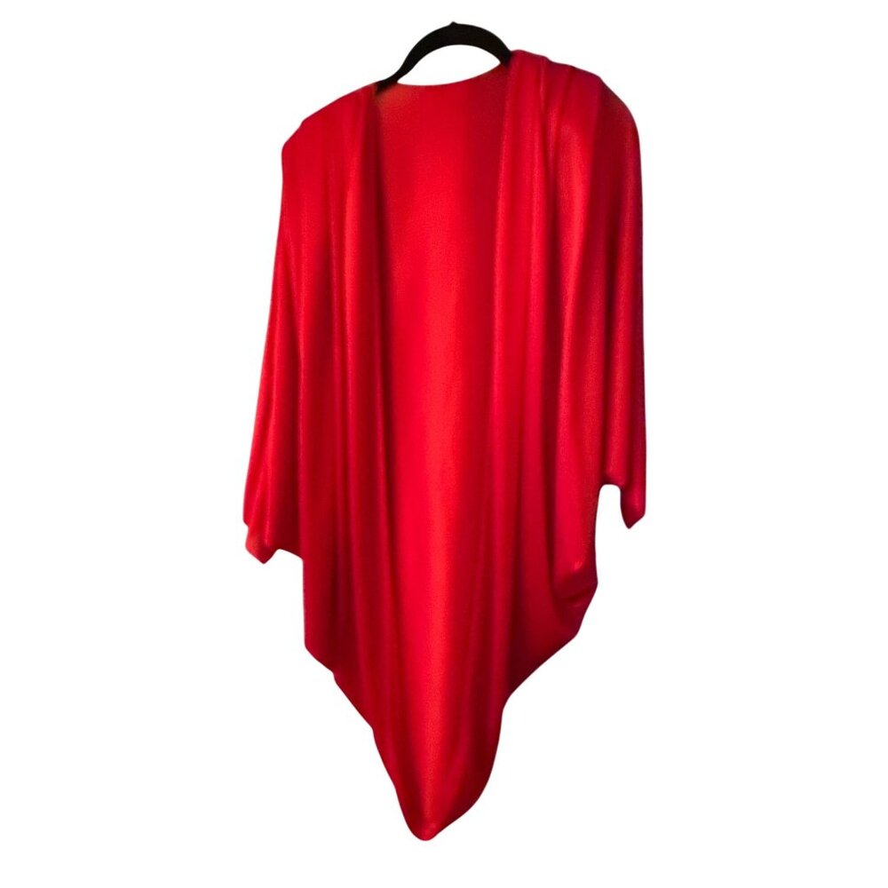 Red Satin-Like Draped Wrap  Evening Cover Up For Women Asymmetrical Vintage 80s